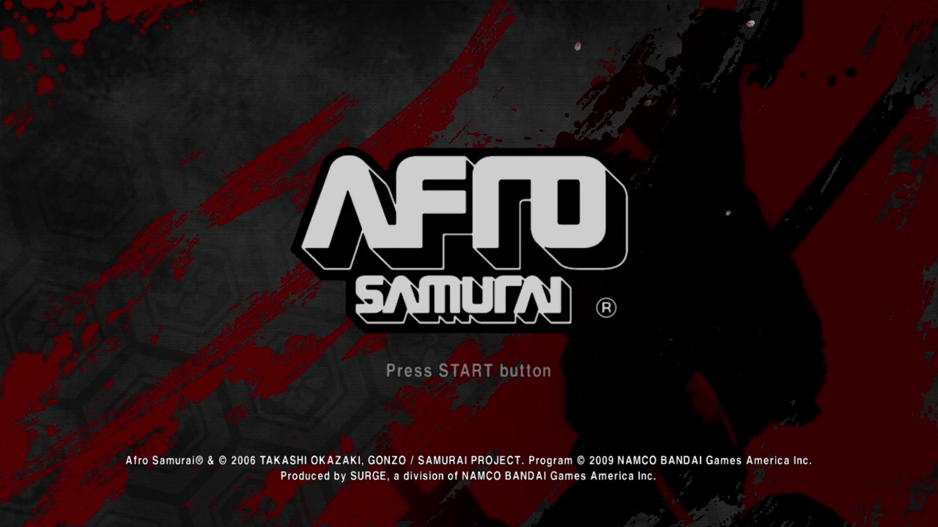 Afro Samurai title screen for Xbox 360